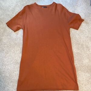 Zara Terracotta Short Sleeve Cotton Midi Dress